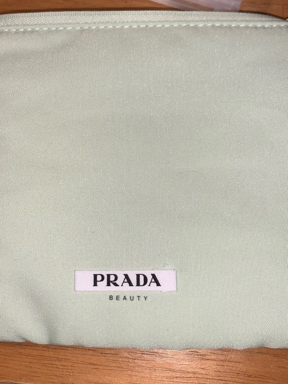 PRADA Beauty Pale Mint Green Cosmetic Pouch with clean logo